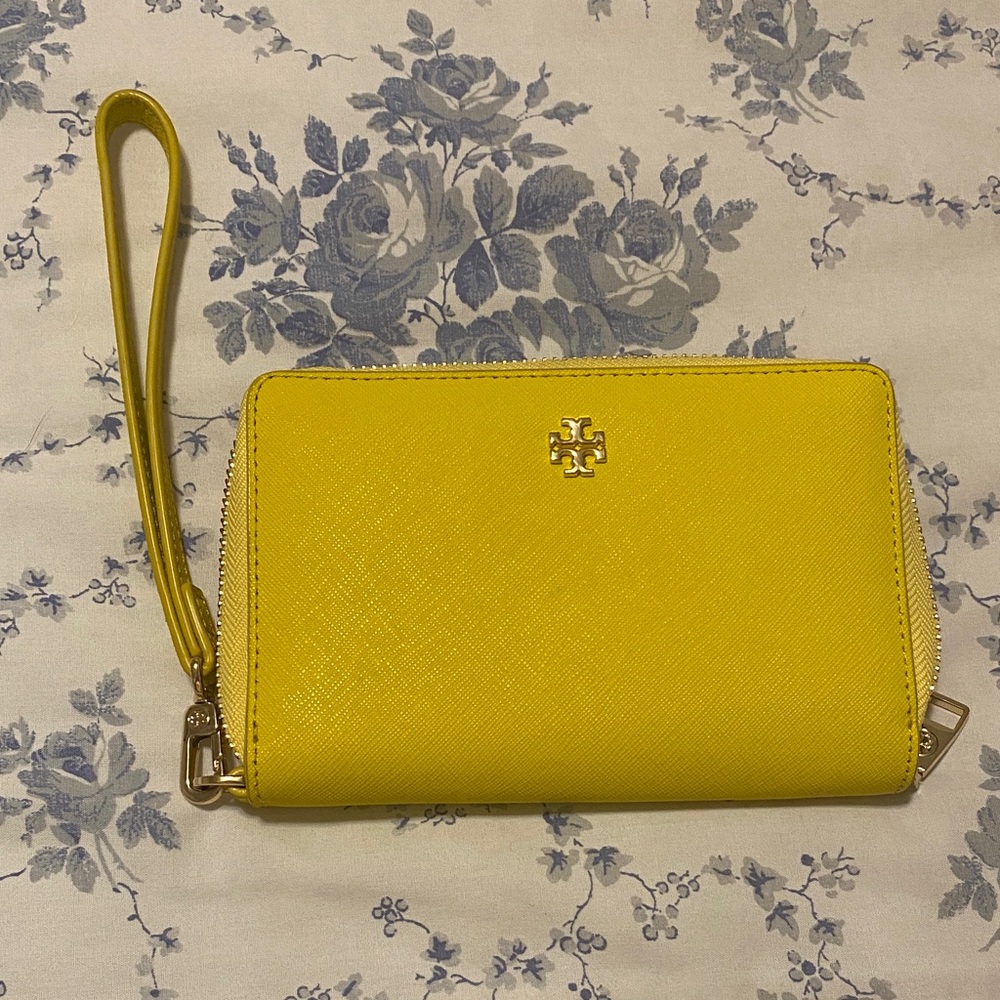 Tory Burch Bright Yellow Saffiano Wristlet